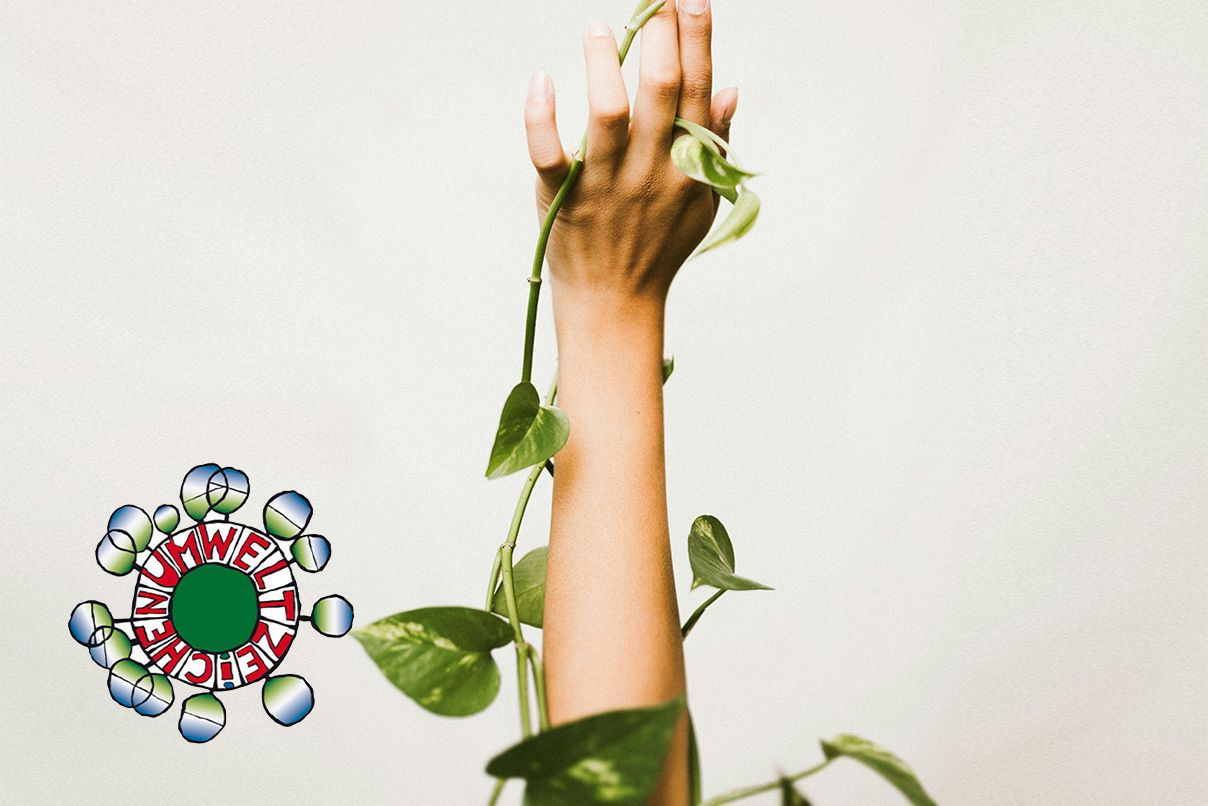 Arm mit Blätter und Umweltzeichen Österreich