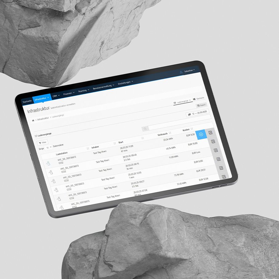 Tablet with active display between two boulders