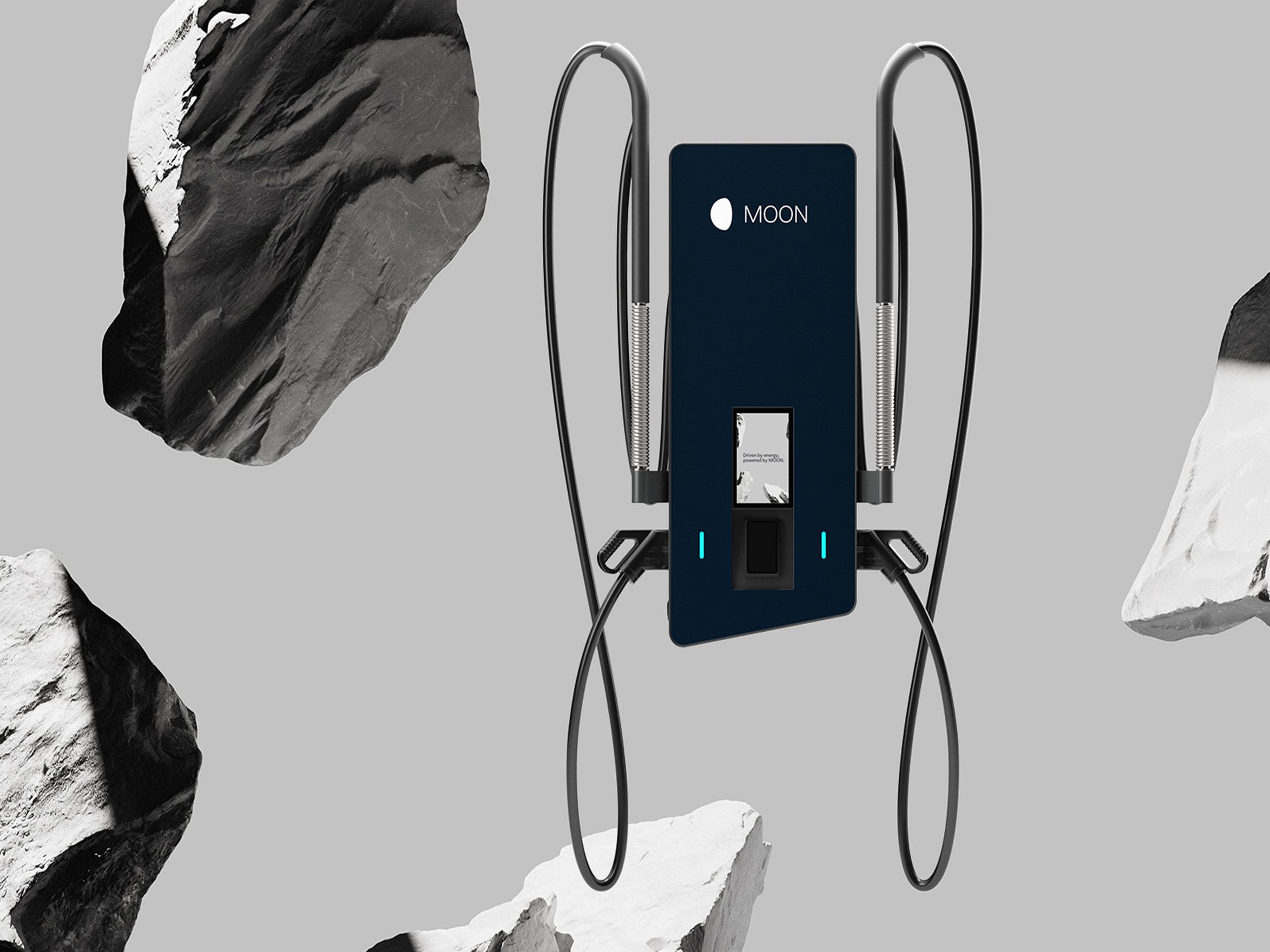 Charging station between boulders