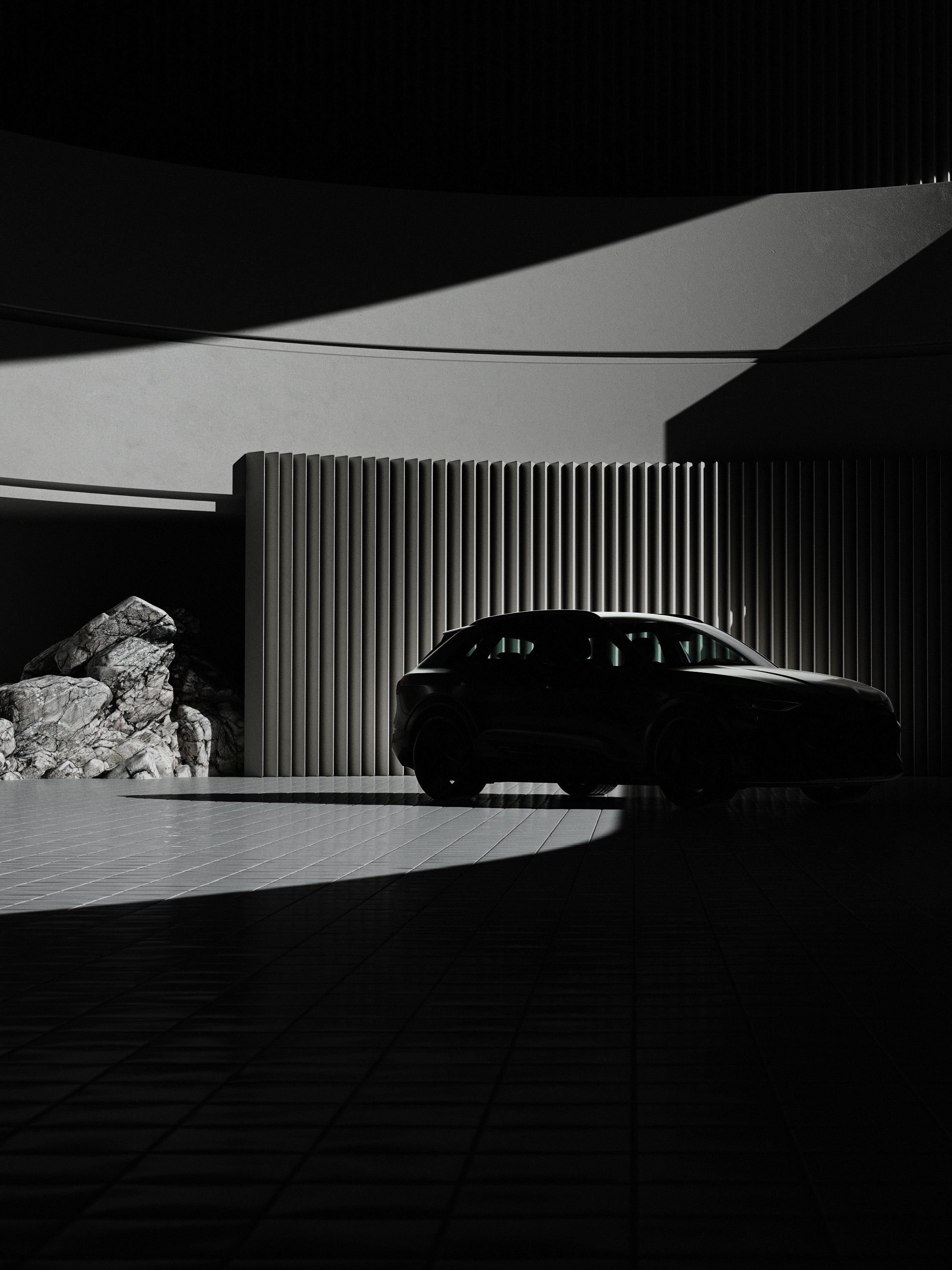 Car in front of a wall